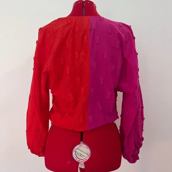 🍍HP🍍 Farm Rio Summer Ready Two Tone Wrap Top M - Picture 5 of 13